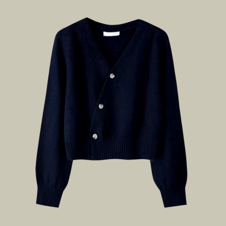 Frauen V-Ausschnitt Wollmischpullover mit Kreuzknopf
