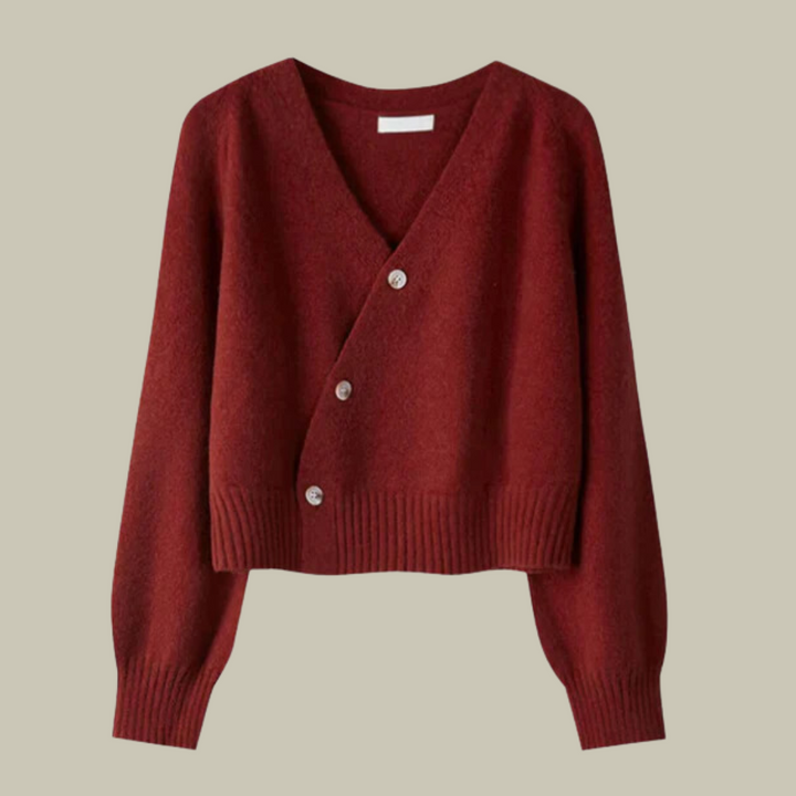 Frauen V-Ausschnitt Wollmischpullover mit Kreuzknopf