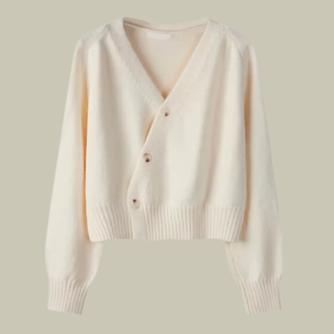 Frauen V-Ausschnitt Wollmischpullover mit Kreuzknopf
