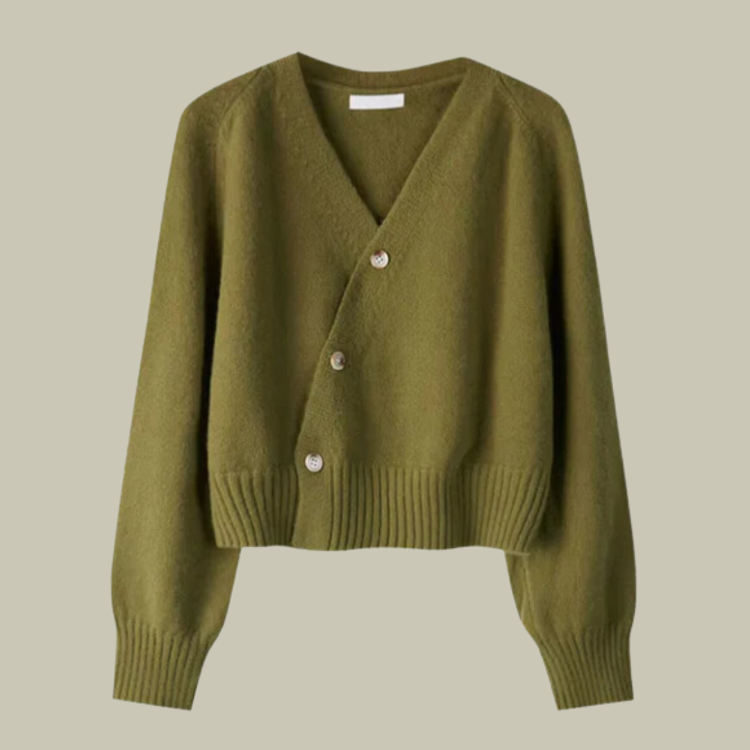 Frauen V-Ausschnitt Wollmischpullover mit Kreuzknopf