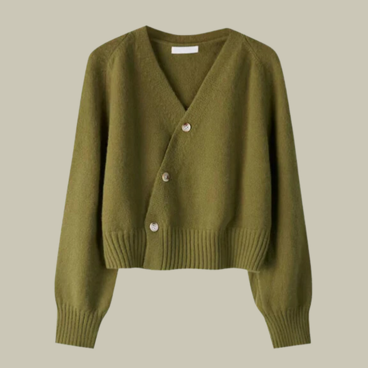 Frauen V-Ausschnitt Wollmischpullover mit Kreuzknopf