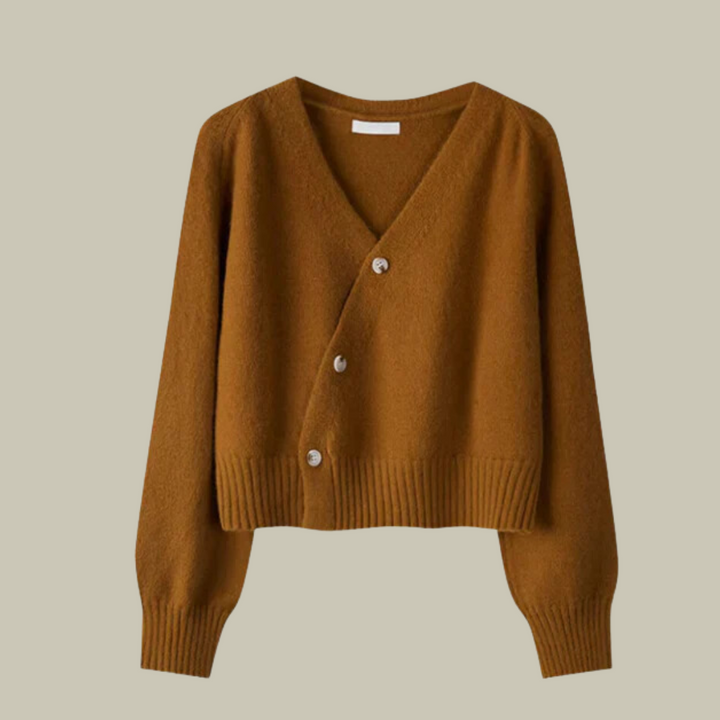 Frauen V-Ausschnitt Wollmischpullover mit Kreuzknopf