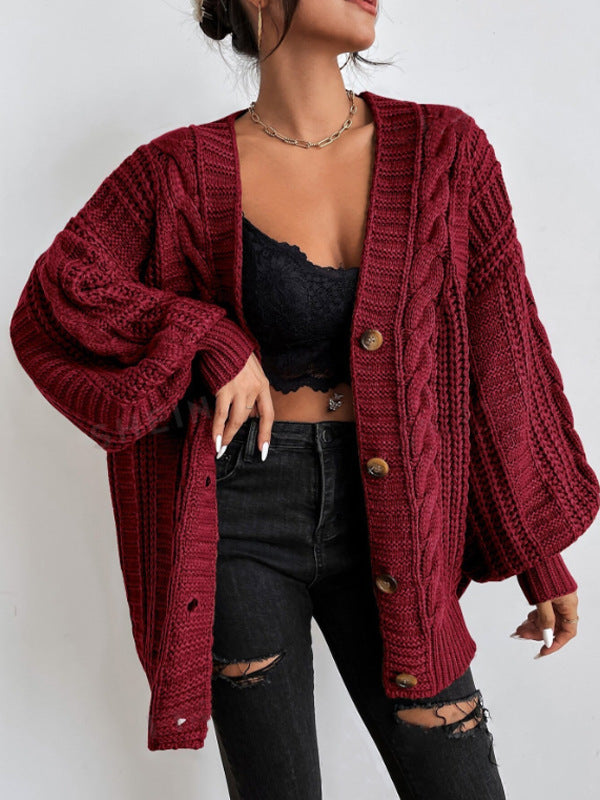 Übergrosse Kabelstrick-Strickjacke