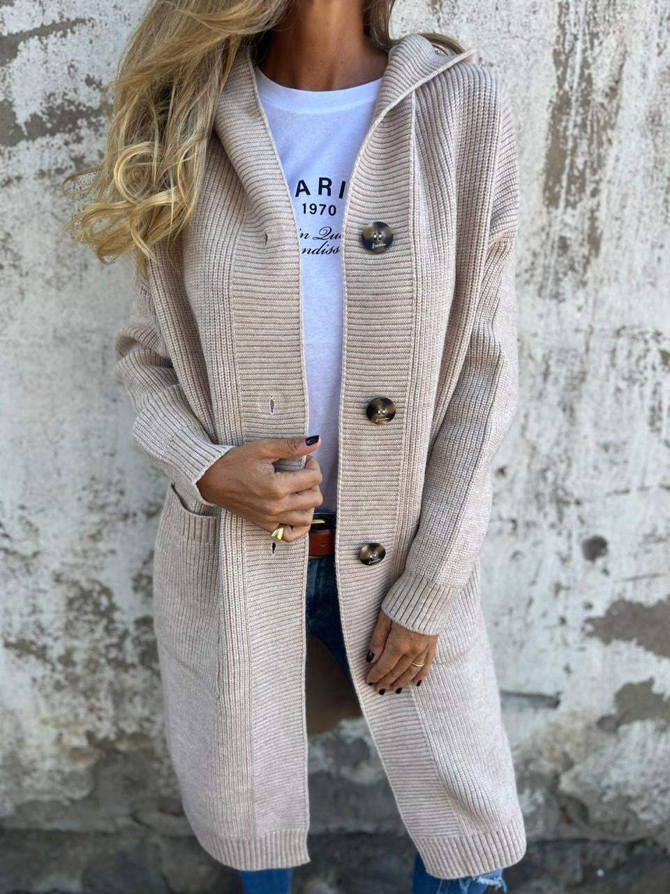 Frauen Langer Strickcardigan mit Knopfverschluss