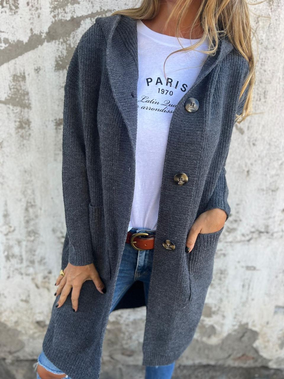 Frauen Langer Strickcardigan mit Knopfverschluss