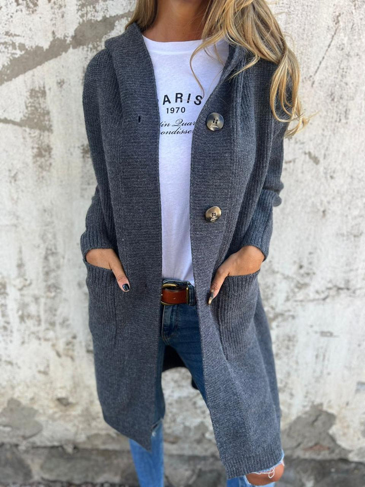 Frauen Langer Strickcardigan mit Knopfverschluss