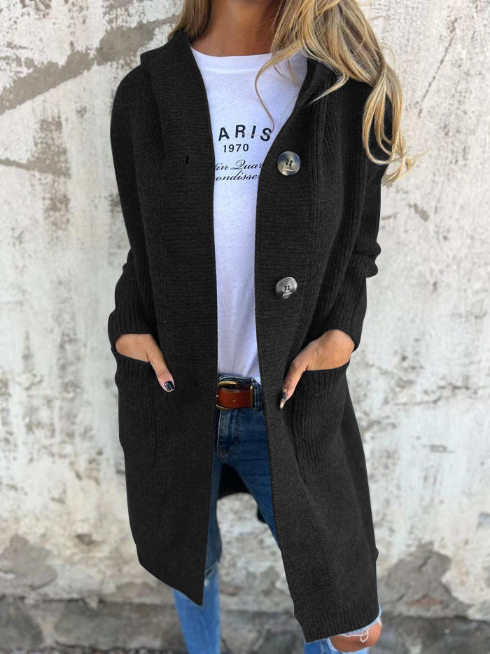 Frauen Langer Strickcardigan mit Knopfverschluss