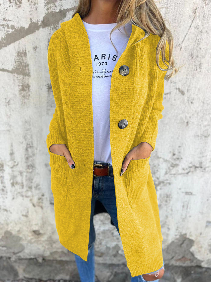 Frauen Langer Strickcardigan mit Knopfverschluss