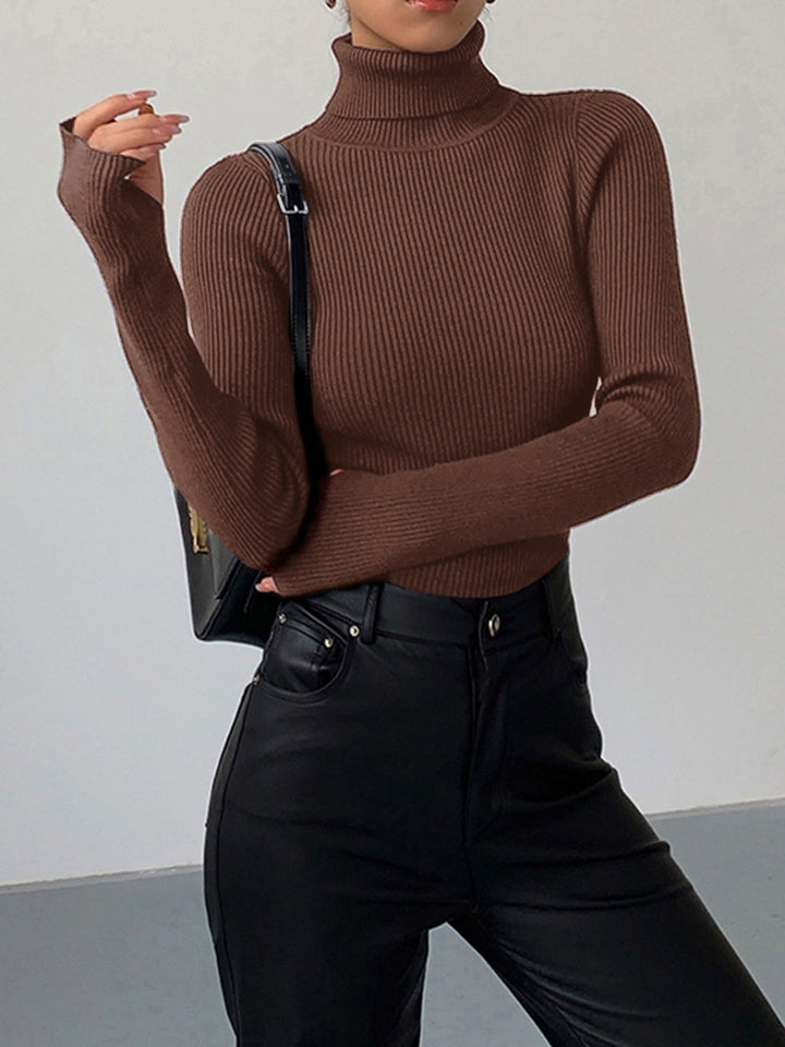 Modischer gerippter Rollkragenpullover für Damen