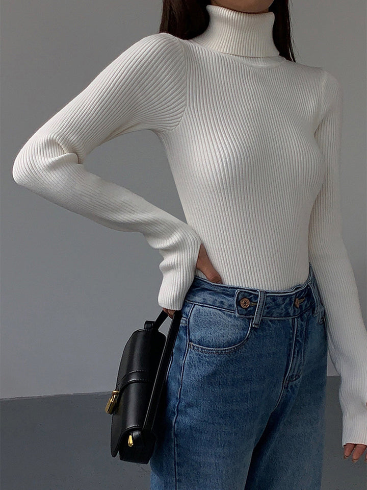 Modischer gerippter Rollkragenpullover für Damen
