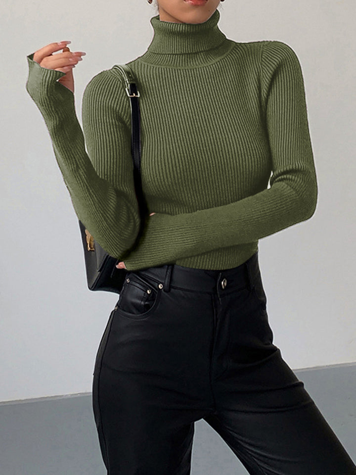 Modischer gerippter Rollkragenpullover für Damen