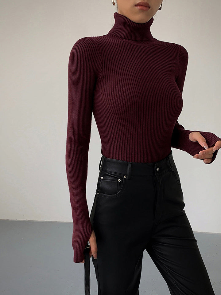 Modischer gerippter Rollkragenpullover für Damen