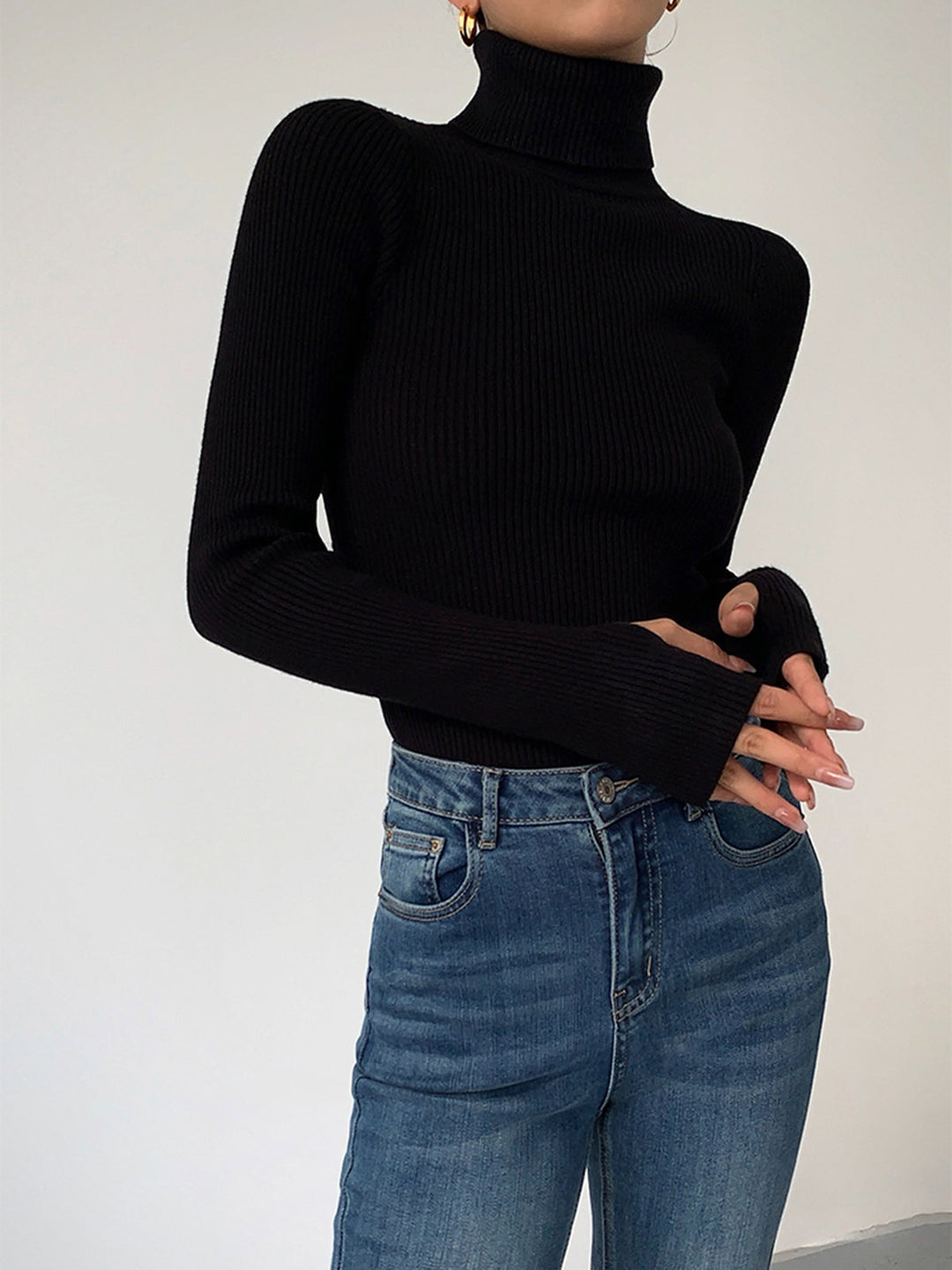 Modischer gerippter Rollkragenpullover für Damen