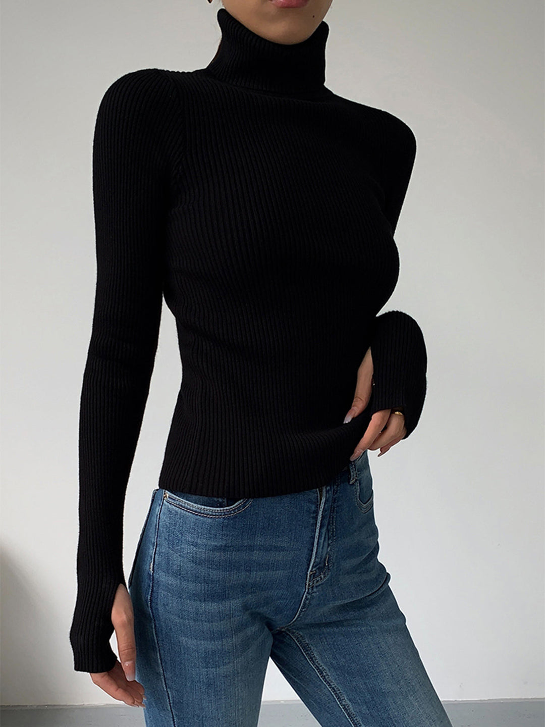 Modischer gerippter Rollkragenpullover für Damen