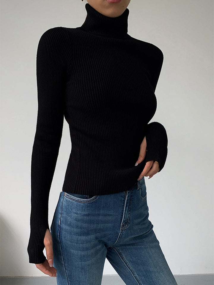 Modischer gerippter Rollkragenpullover für Damen