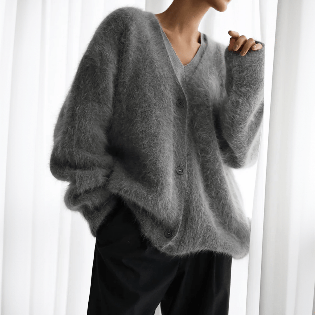 Flauschiger Damen-Cardigan mit V-Ausschnitt