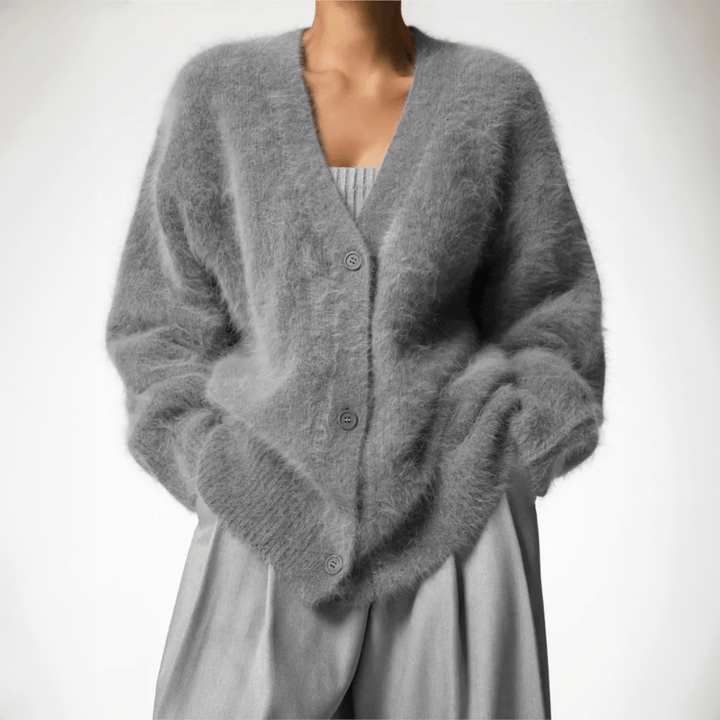 Flauschiger Damen-Cardigan mit V-Ausschnitt