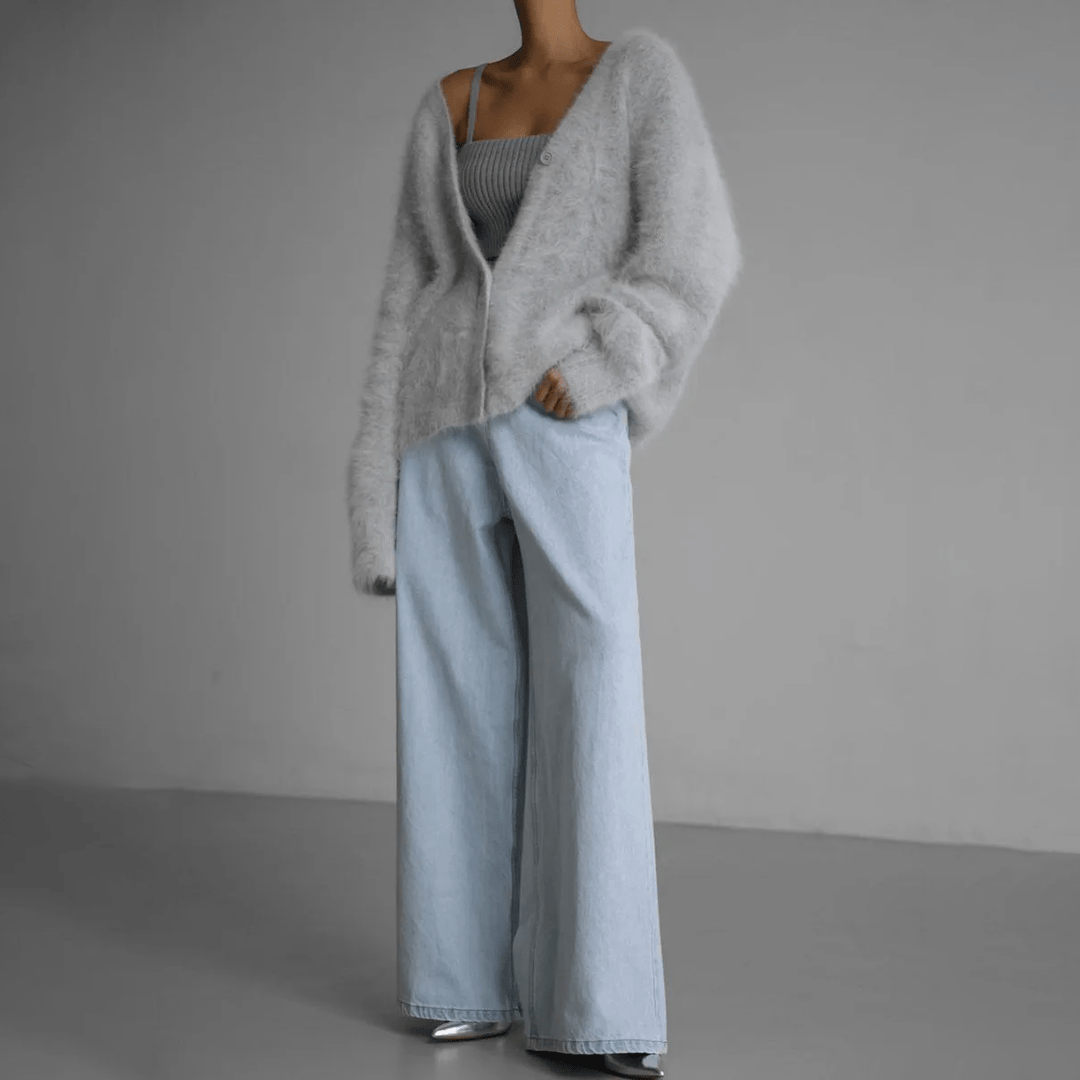 Flauschiger Damen-Cardigan mit V-Ausschnitt