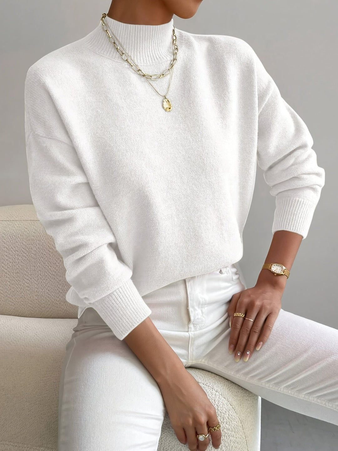 Eleganter, bequemer Rollkragen-Strickpullover für Damen