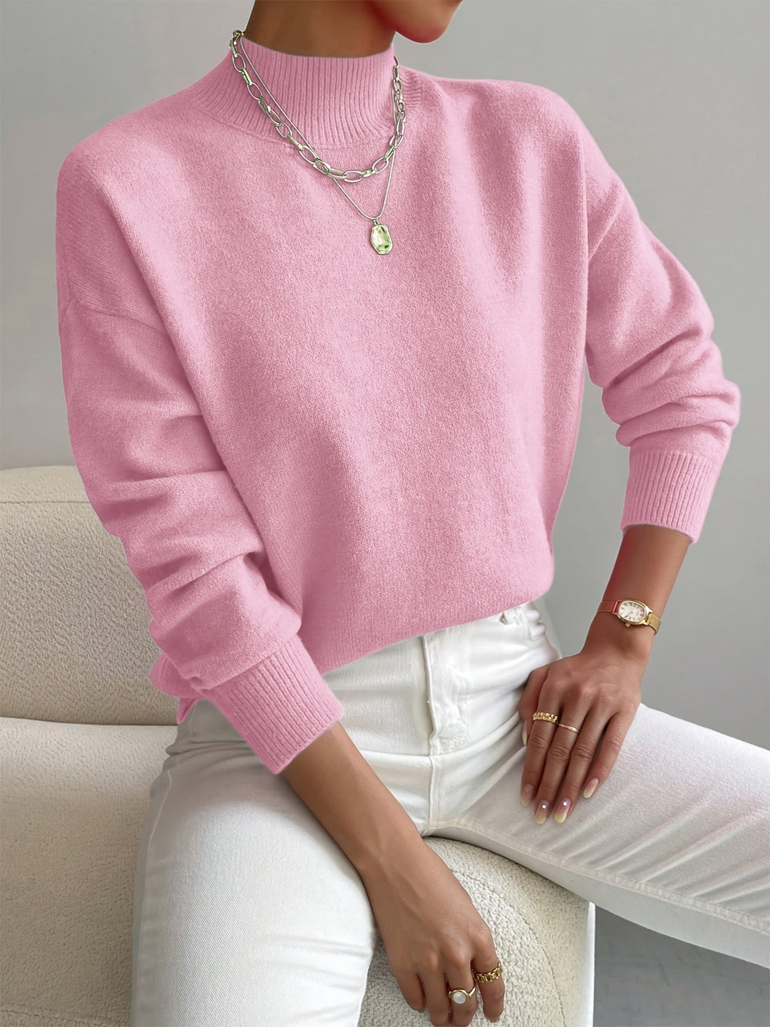 Eleganter, bequemer Rollkragen-Strickpullover für Damen