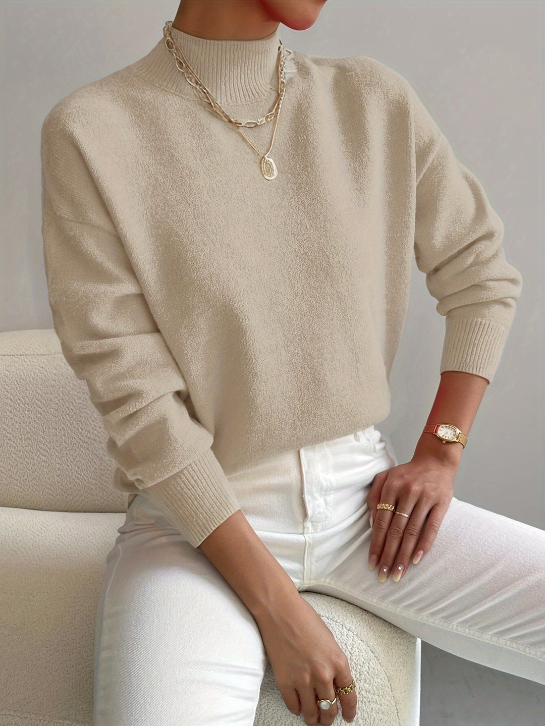 Eleganter, bequemer Rollkragen-Strickpullover für Damen