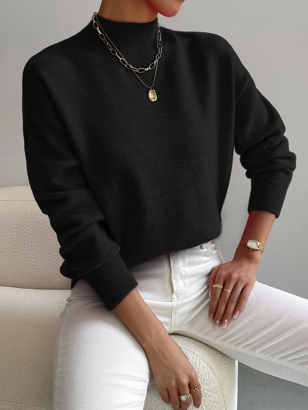 Eleganter, bequemer Rollkragen-Strickpullover für Damen