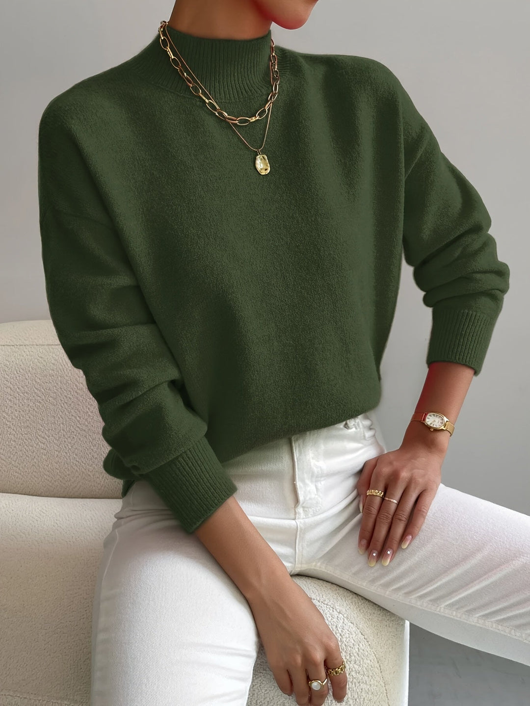 Eleganter, bequemer Rollkragen-Strickpullover für Damen