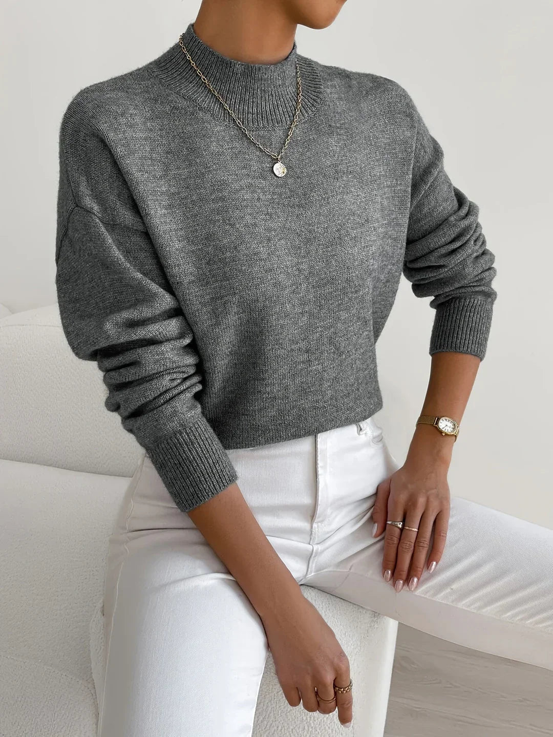 Eleganter, bequemer Rollkragen-Strickpullover für Damen