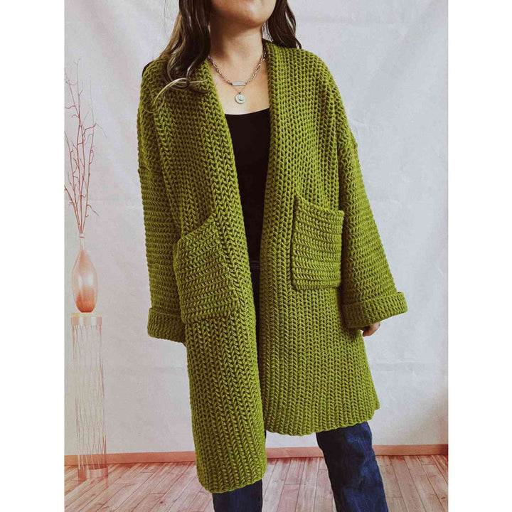 Grob gestrickte Damen-Strickjacke mit offener Front