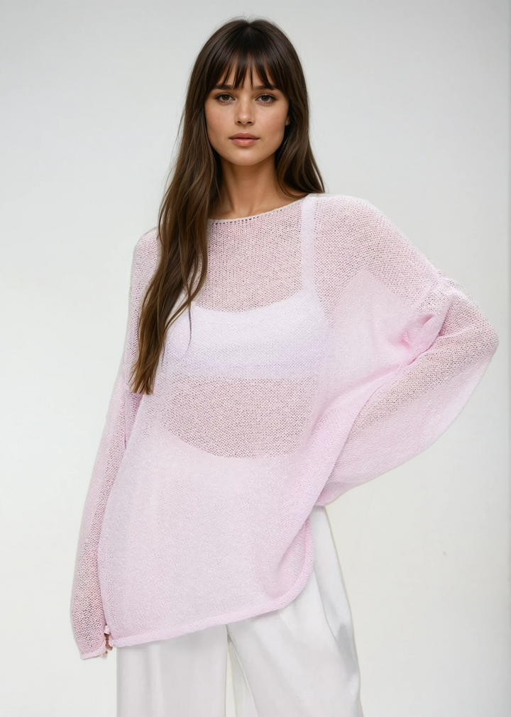 Transparenter Strickpullover in Pastellpink