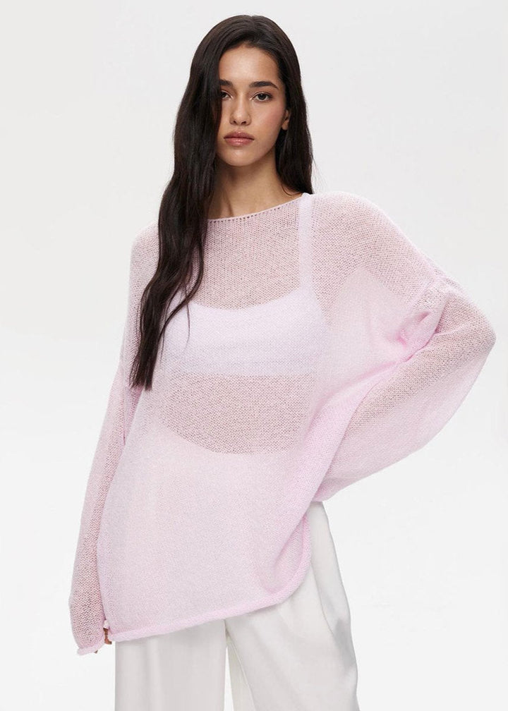 Transparenter Strickpullover in Pastellpink