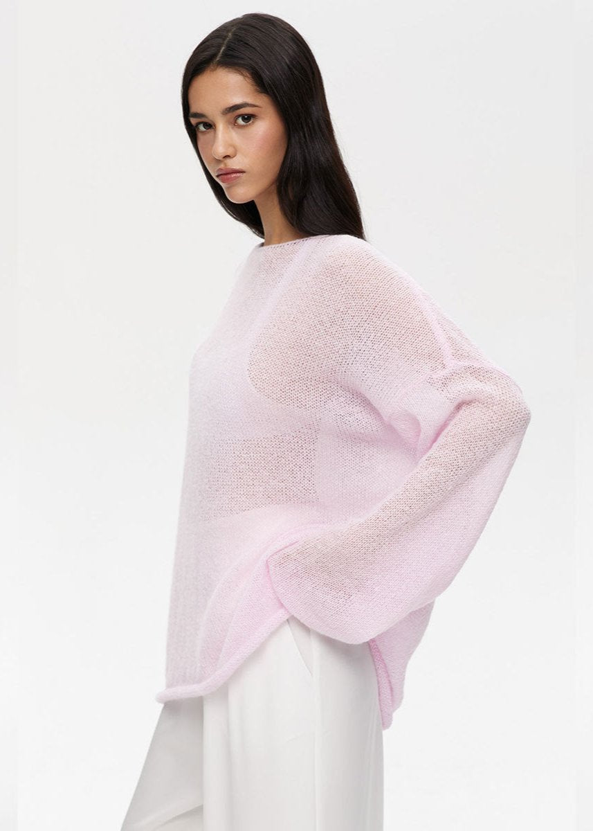 Transparenter Strickpullover in Pastellpink