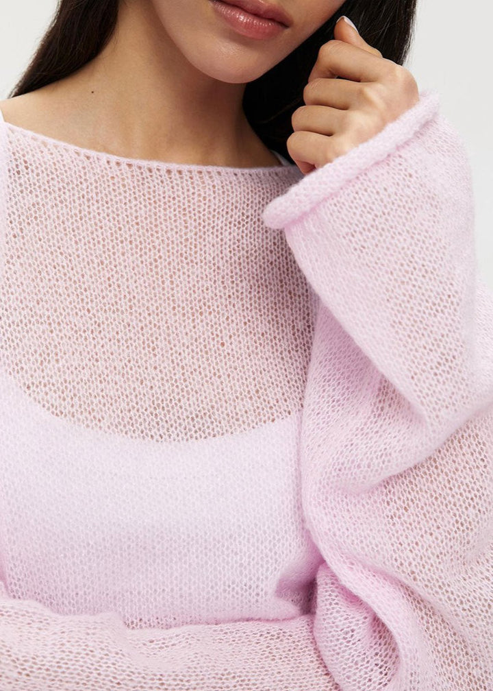 Transparenter Strickpullover in Pastellpink