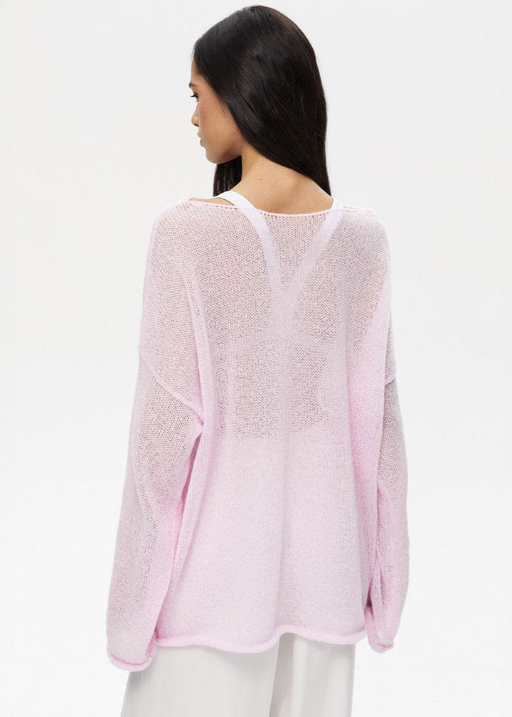 Transparenter Strickpullover in Pastellpink