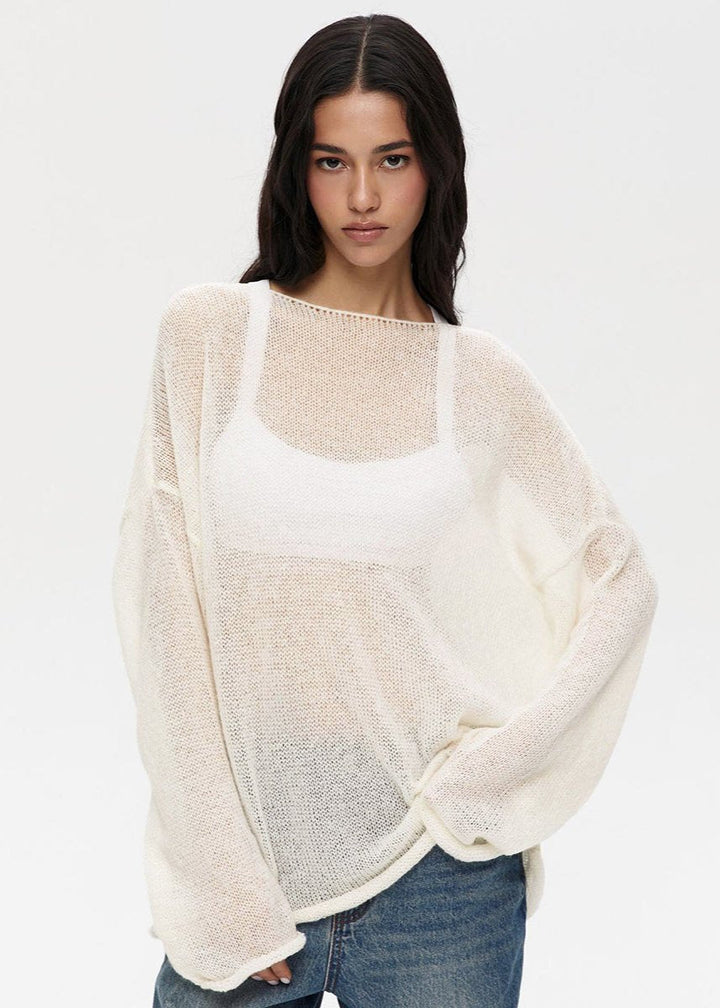 Transparenter Strickpullover in Pastellpink