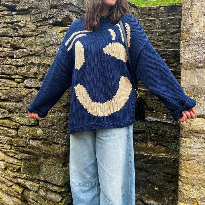 Überdimensionale Pullover mit Smiley-Gesicht-Motiv