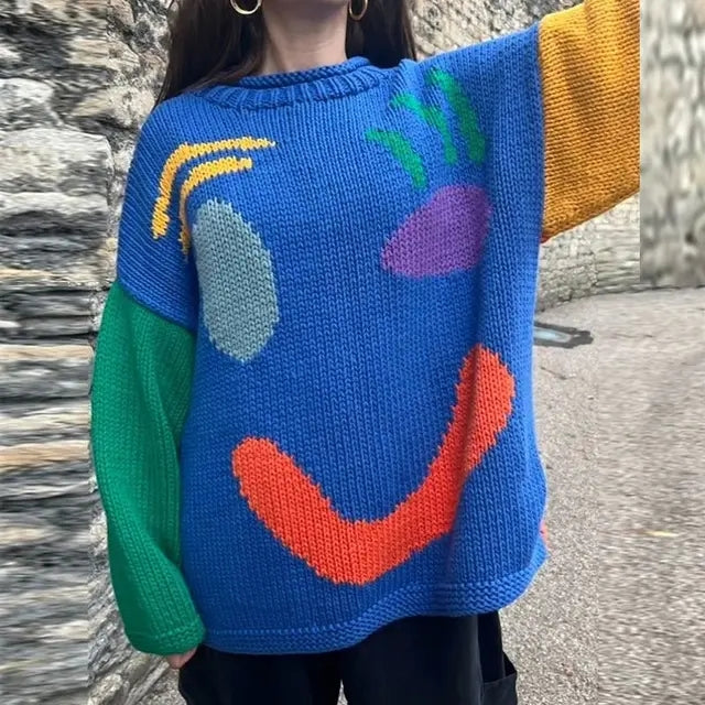 Überdimensionale Pullover mit Smiley-Gesicht-Motiv