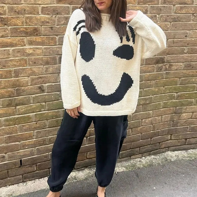 Überdimensionale Pullover mit Smiley-Gesicht-Motiv