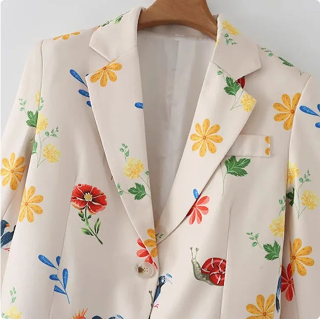 Blazer mit Blumen- und Vogelmuster