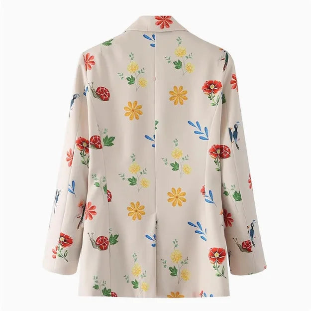 Blazer mit Blumen- und Vogelmuster