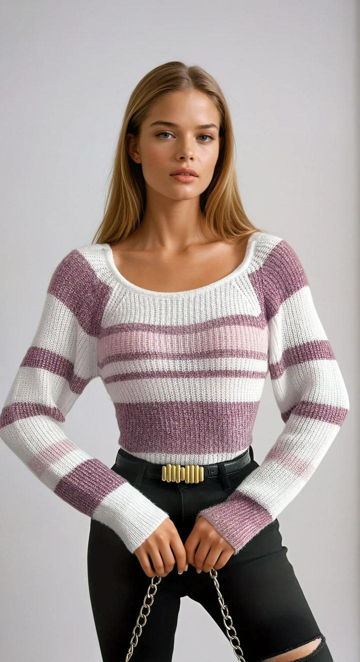 Gestreifter Slim Fit Pullover aus Rippstrick