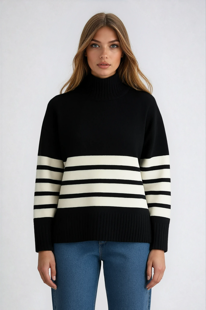 Gestreifter Stehkragen Pullover