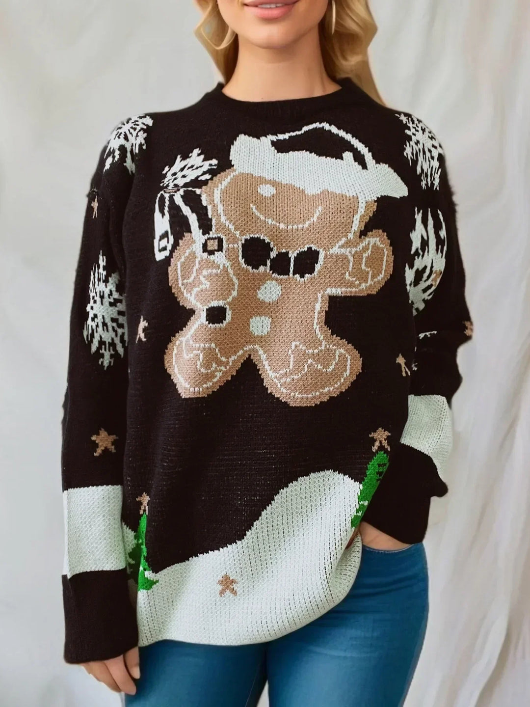 Damen Langarm Weihnachts-Pullover aus Strick