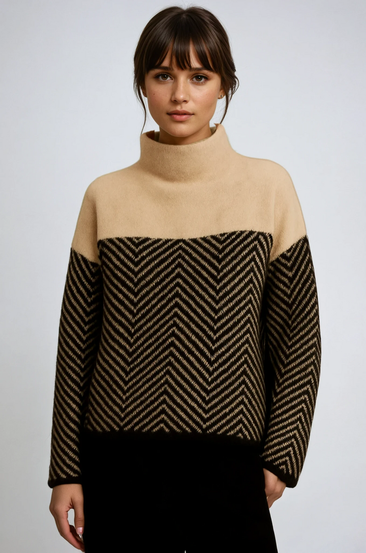 Der Eireann Chevron Rollkragenpullover" could be rewritten as "Eireann Chevron Turtleneck Sweater.