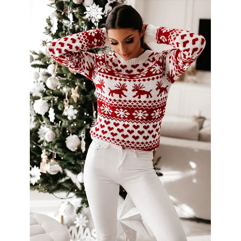 Frauen Winterlicher Süßer Weihnachtspullover