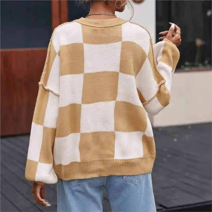 Gestreifter Damen Strickpullover im Karomuster