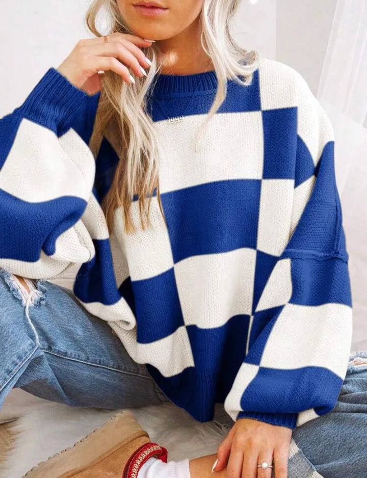 Gestreifter Damen Strickpullover im Karomuster