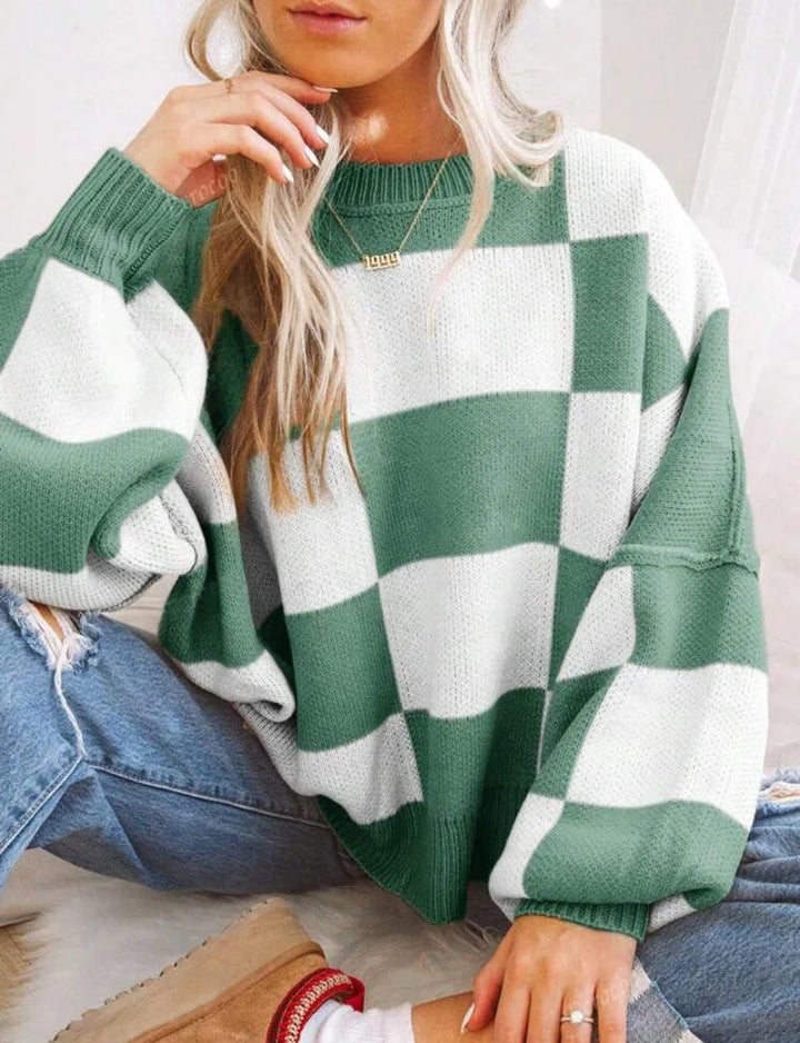 Gestreifter Damen Strickpullover im Karomuster