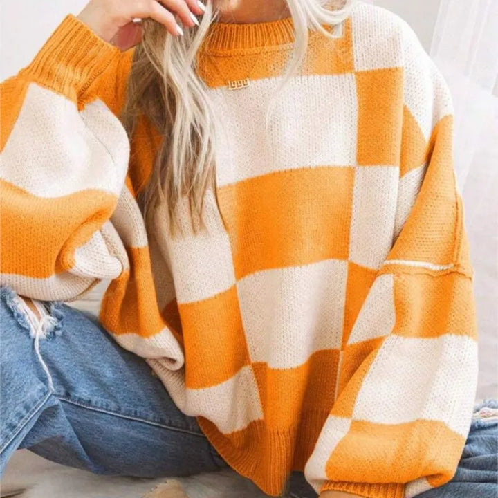 Gestreifter Damen Strickpullover im Karomuster