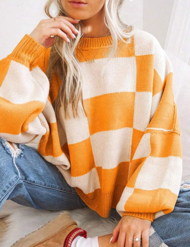 Gestreifter Damen Strickpullover im Karomuster